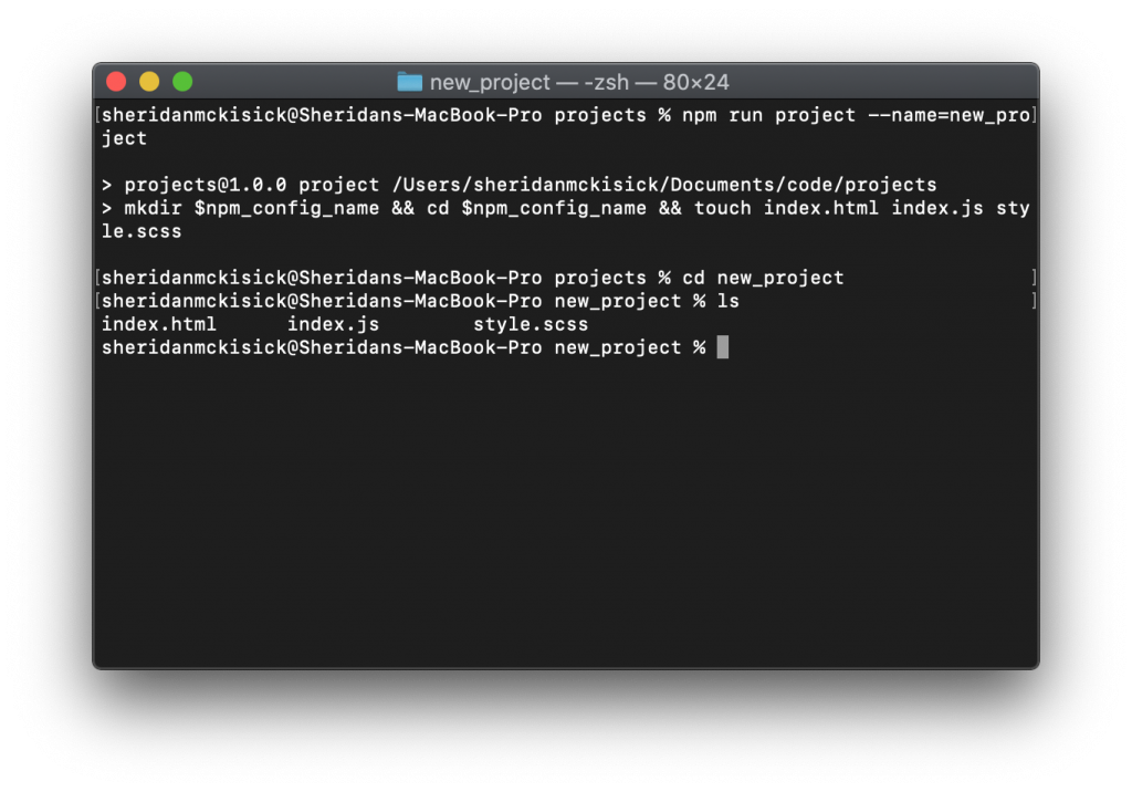 Terminal screen showing the NPM automation process